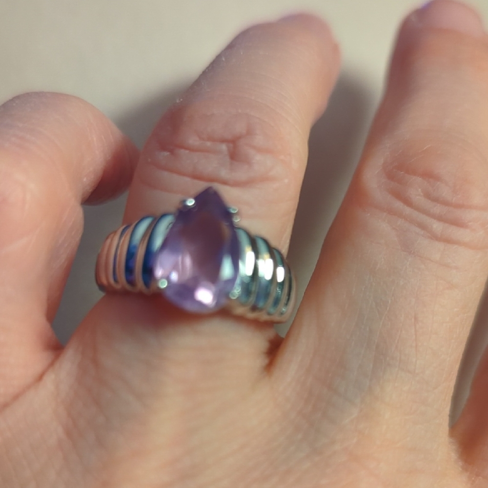 Elegant Sterling Silver and Purple Women's Ring